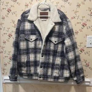 Levi's Black and White Plaid Sherpa Trucker Jacket Size XL